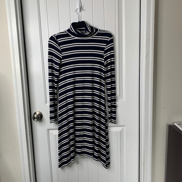Anthropologie Maeve navy Striped Turtleneck Long Sleeve Dress XS Small - Picture 2 of 6